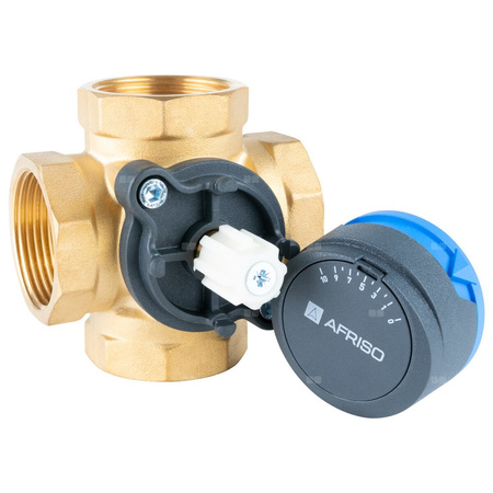Zawór obrotowy czterodrogowy AFRISO ARV 485 ProClick, mieszający, Siłownik elektryczny ARM 343 ProClick, DN 32