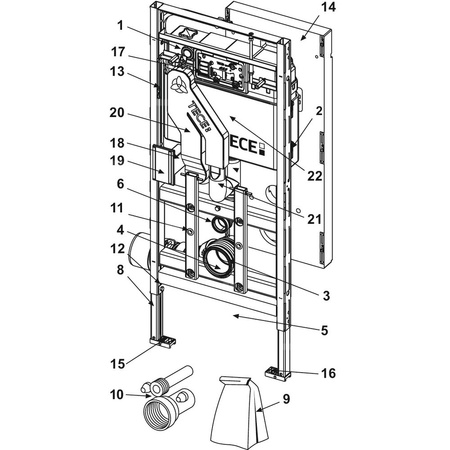 Stelaż podtynkowy do WC TECE lux, 1120 x 500 x 160 mm, regulowana wysokość, ze spłuczką