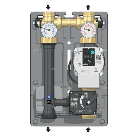 Grupa pompowa z trójdrogowym zaworem mieszającym z siłownikiem dla instalacji grzewczych i chłodniczych 1" GW