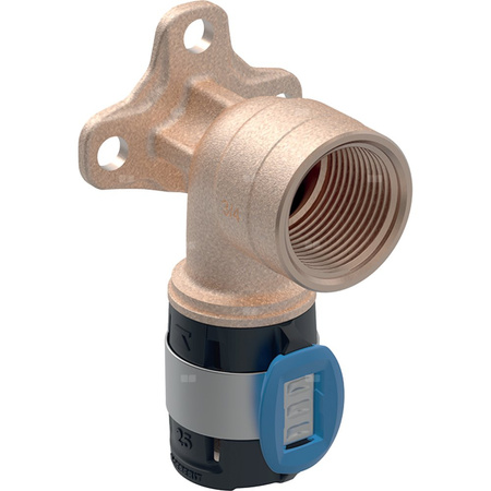 Kolanko przyłączeniowe Geberit FlowFit 90 st.: Materiał=Brąz bezołowiowy (CuSn4Zn2PS), d=20mm, Rp=1/2 ", L=5.2cm