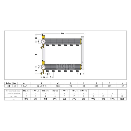 Kompletny rozdzielacz geotermalny O11/4" X 7 obwodów