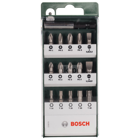 16-częściowy zestaw standardowych końcówek wkręcających, mieszany (S, PH, PZ, T) UH 54, S0,8x5,5, S1,2x8,0, PH1, PH2 (2x), PH3,