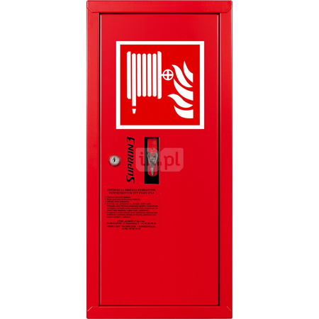 Hydrant DN52 zawieszany boczny z koszem, wąż 20m, zamek patent, RAL 3000 prawy