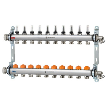 Rozdzielacz ogrzewania podłogowego Dynacon z automatyczną regulacją przepływu 10 obwodów