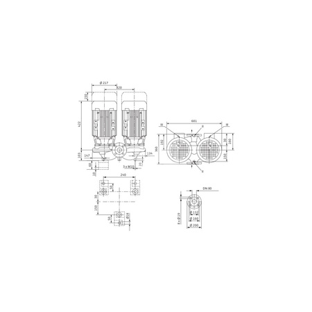 Pompa obiegowa WILO VeroTwin-DPL 80/105-3/2-IE3 typu in-line z silnikiem znormalizowanym 50 Hz, moc silnika 3kW 6.15 A 2900 obr/min, wlot Kołnierz DN 80