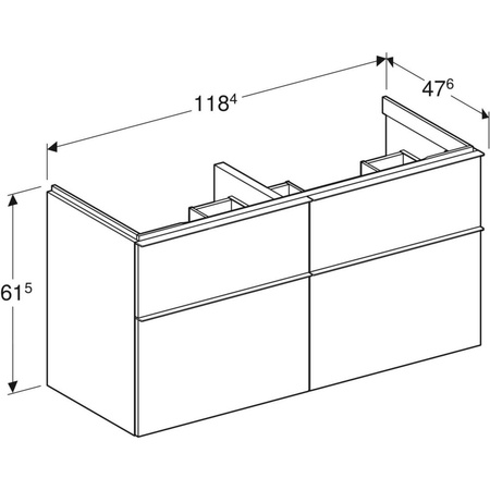 Szafka iCon pod umywalkę podwójną, z czterema szufladami 118,4 cm x 61,5 cm x 47,6 cm, biały / lakierowany matowy, biały / matowy