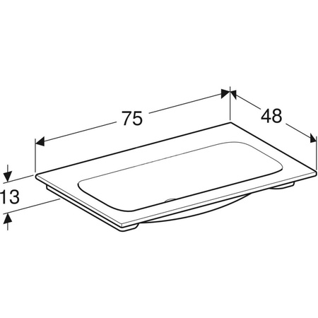 Umywalka GEBERIT iCon prostokątna, biała, 750mm, bez otworu na baterię, nakładany od góry, bez odpływu przelewowego, półka od ściany