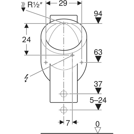 Pisuar Geberit Centaurus, tryb hybrydowy, dopływ z tyłu, odpływ do tyłu lub w dół