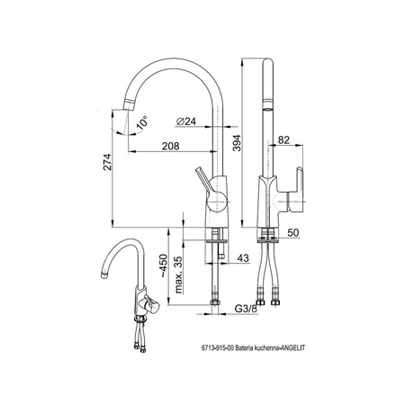 Bateria zlewozmywakowa stojąca KFA Armatura ANGELIT, kolor chrom, mosiądz