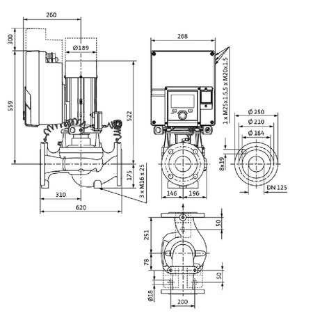 Pompa obiegowa WILO Stratos GIGA 2.0-I 125/1-9/3,0 typu in-line z silnikiem znormalizowanym 50/60 Hz, moc silnika 2.7kW 4.5 A 1470 obr/min, wlot Kołnierz DN 125