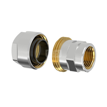 Złącze FLAMCO MEIBES PLUS DVGW Dwuczęściowy, mosiądz (Niklowanie) / mosiądz, 1'' (GW gazowy walcowy x PZ), 52 mm z uszczelką, PN10 bar