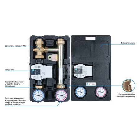 Grupa pompowa AFRISO PrimoTherm K 180-3 DN 25 GW 1'' x 1'', z zaworem mieszającym, z zaworem termostatycznym, z izolacją, z pompą obiegową