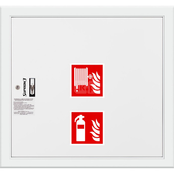 Hydrant DN52 wnękowy ze zwijadłem, z miejscem na gaśnicę solo, wąż 20m, zamek patent, RAL 9003