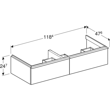 Szafka iCon pod umywalkę podwójną, z dwoma szufladami 118,4 cm x 24,7 cm x 47,6 cm, biały / lakierowany matowy, biały / matowy