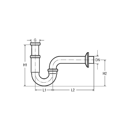 Syfon rurowy mosiądz chrom., nr wzoru 5611 G: 1¼ DN: 32 L1: 75 L2: 170 H1: 140–190 H2: 110