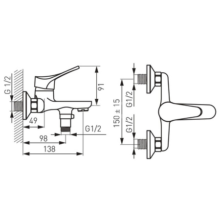 Bateria wannowa ścienna FERRO STILLO, kolor chrom