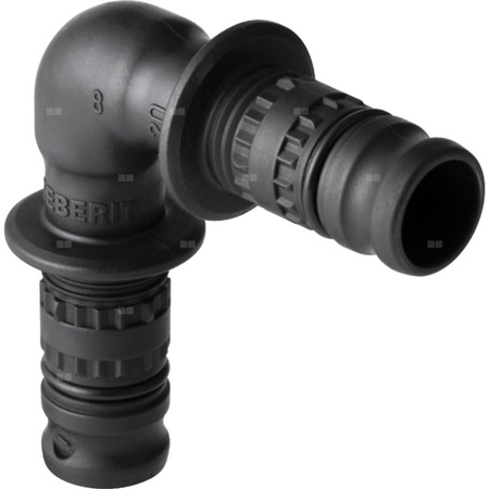 Kolano 90' GEBERIT Mepla, PVDF / PVDF, 20 mm, DN 15 x 20 mm x DN 15 (końcówka wciskowa x końcówka wciskowa), (głębokość: 22 mm) z uszczelką