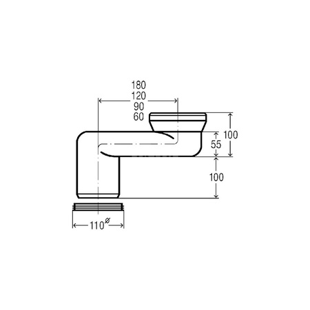 Łuk uskokowy do rury spłuczkowej 90 st. PP, nr wzoru 8090 DN: 100 przejście: 180