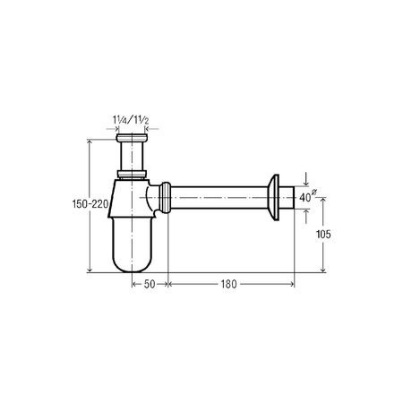 Syfon butelkowy mosiądz chrom., nr wzoru 5763 G: 1¼ DN: 40