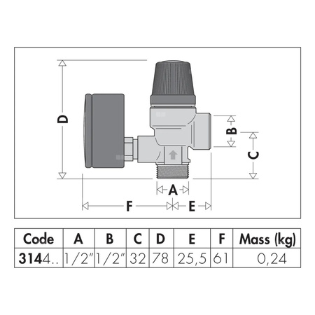 Zawór przelewowy CALEFFI 314 mosiądz 2,5 bar gz x gw 1/2''