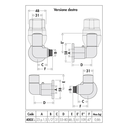 HIGH-STYLE para zaworów dekoracyjnych 3-osiowych. Wykonanie prawe. Wykończenie: chrom 1/2" 23 p. 1.5
