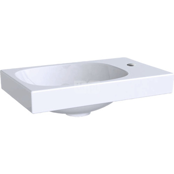 Umywalka GEBERIT Acanto prostokątna, biała, 400mm, otwór na baterię z prawej, bez odpływu przelewowego, półka z prawej