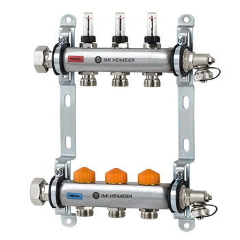Rozdzielacz ogrzewania podłogowego Dynacon z automatyczną regulacją przepływu 3 obwody