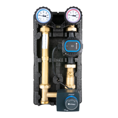 Grupa pompowa AFRISO PrimoTherm 180-2 DN 25 AP 3-WM-SM Vario GZ x GW 1 1/2'' x 1'', z zaworem mieszającym, z izolacją, z pompą obiegową, z siłownikiem arm 343 proclick