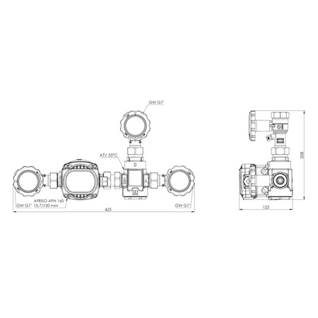 Grupa ochrony powrotu kotła BTA 110 AP z zaworem temperaturowym ATV 55'C, pompa AFRISO APH 160