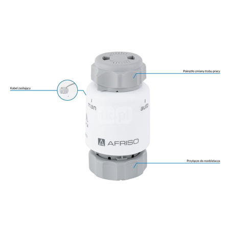 Siłownik termoelektryczny 24 V AC/DC, NC, funkcja sterowania ręcznego AFRISO TSA-02 FO gwint M30x1,5 mm