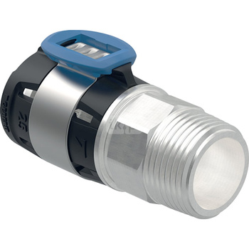 Przyłącze Geberit FlowFit proste, z gwintem zewnętrznym: Materiał=Brąz krzemowy bezołowiowy (CuZn21Si3P), d=25mm, R=3/4 ", Niklowany