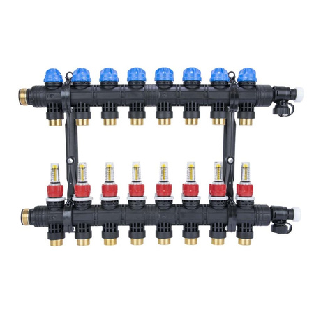 Rozdzielacz do ogrzewania podłogowego AFRISO ProCalida EF1 K 8-obieg. poliamid GZ 1'' x Euroconus 3/4'' + przepływomierz + zawór napełn/spust