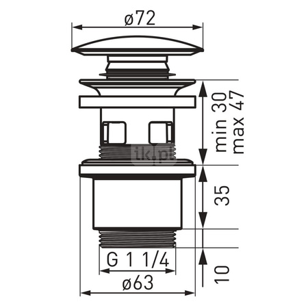 Zawór spustowy do umywalek z przelewem, polipropylen, korek ceramiczny, biały