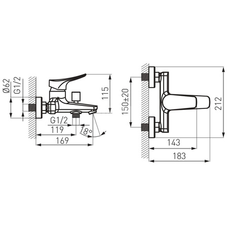 Bateria wannowa ścienna FERRO ESPACIO, kolor chrom