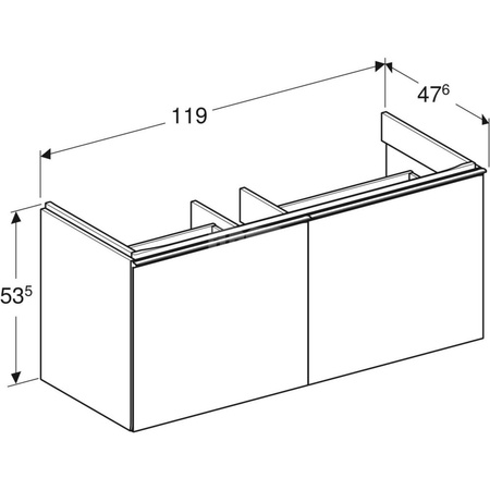 Szafka do umywalki Acanto, B119, z dwoma szufladami i dwoma szufladami wewnętrznymi, syfonem oszczędzającym przestrzeń, sand