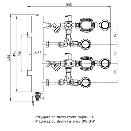 Grupa pompowa AFRISO BPS 911 AP GZ x GW 1'' x 3/4'', z zaworem mieszającym, z zaworem termostatycznym, z pompą obiegową