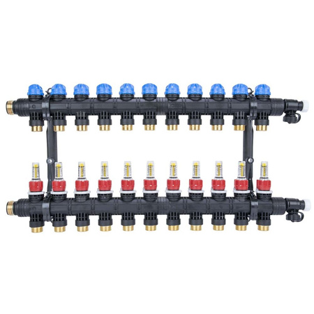 Rozdzielacz do ogrzewania podłogowego AFRISO ProCalida EF1 K 11-obieg. poliamid GZ 1'' x euroconus 3/4'' + przepływomierz + zawór napełn/spust