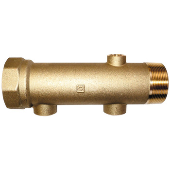 Rozdzielacz hydrauliczny HERZ mosiądz GW x GZ DN 40 x DN 40, odgałęzień: 3 Gwint wewnętrzny (1/2'' & 3/4'')(2 kierunki)