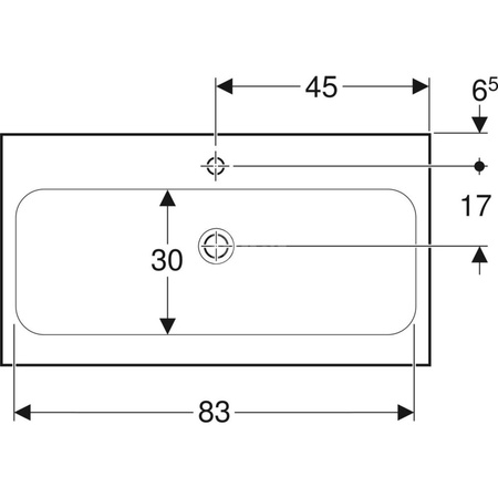 Umywalka GEBERIT iCon Light prostokątna, biała, 900mm, otwór na baterię na środku, bez odpływu przelewowego, półka od ściany