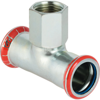 Trójnik GEBERIT Mapress C-Stahl FKM przejściowy stal (ocynk) 28 mm x 1/2'' x 28 mm (mufa zaciskowa x GW x mufa zaciskowa)