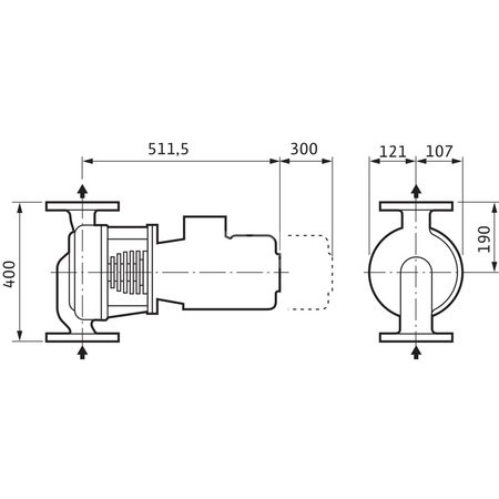 Pompa obiegowa WILO VeroLine-IPH-W 65/140-1,1/4-IE3 typu in-line z silnikiem znormalizowanym 50 Hz, moc silnika 1.1kW 2.27 A 1415 obr/min, wlot Kołnierz DN 65
