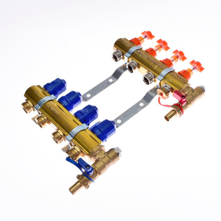 Rozdzielacz do ogrzewania podłogowego QIK Optimo BASIC III - RMSZT-2-50 4-obieg. mosiądz gw 1'' x gz 3/4'' + przepływomierz