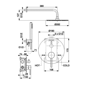 Zestaw natryskowy MOZA podtynkowy z baterią 3 funkcyjną, chrom