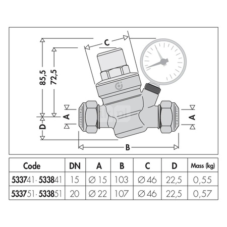 Regulator ciśnienia ze złączkami zaciskowymi – wersja skośna z możliwością przyłączenia manometru O 15