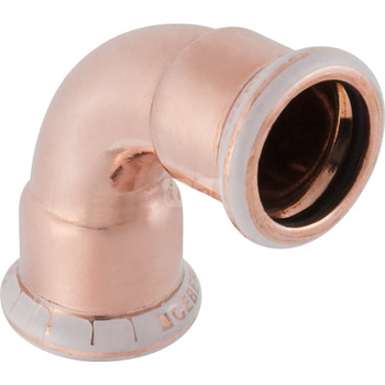 Kolano 90' GEBERIT Mapress Kupfer, Cu, 18 mm, DN 15 x 18 mm x DN 15 (mufa zaprasowywana x mufa zaprasowywana), (głębokość: 22 mm) z uszczelką