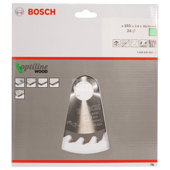 Tarcza pilarska Optiline Wood PIŁA TARCZ.-H OPTI 165X2.6X30/20Z24
