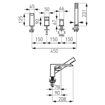 Bateria wannowa stojąca FERRO ADORE, kolor czarny/chrom, montaż trzyotworowa