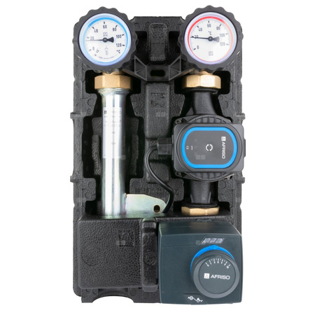 Grupa pompowa AFRISO PrimoTherm K 180-2 DN 25 AP 3-WM-SM GZ x GW 1 1/2'' x 1'', z zaworem mieszającym, z izolacją, z pompą obiegową, z siłownikiem arm 343 proclick