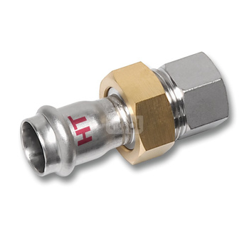 Śrubunek SANHA NiroSan Press Industry z uszczelką i nakrętką z mosiądzu trzyczęść., stal nierdzewna, 22 mm x 3/4'' (zw x GW)