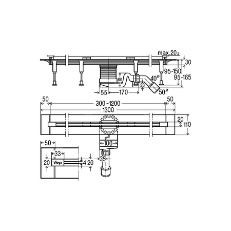 Odwodnienie prysznicowe 300 - 1200 stal chromoniklowa / błyszczący